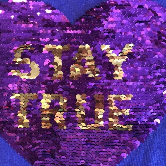 TG Total Girl Sequin Heart Purple Asymmetric Short Sleeve Top Girl Size M 5 EUC - Picture 4 of 10